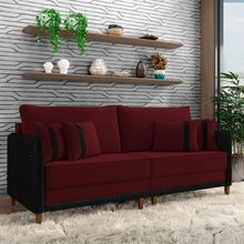 Sofá Living Montecarlo 2 Lugares Bipartido 192cm Pés em Madeira Veludo/PU Bordô/Preto G33 - Gran Be