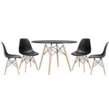 Conjunto de Mesa de Jantar Eames Eiffel Redonda 110cm Tampo de Madeira Preto com 4 Cadeiras Pretas