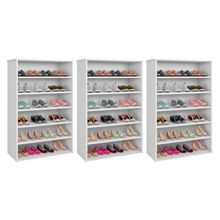 Kit 03 Armários Multiuso Sapateira Laís 5 Prateleiras Branco - Desk Design