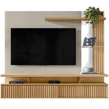 Painel para TV 60 Pol com Bancada Suspensa 182cm Mogi L05 Carvalho Off White - Lyam Decor