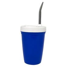 Copo Cuia Tereré Plástico Prático Azul Com Bomba Inox