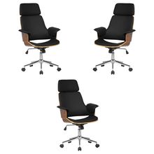 Kit 3 Cadeira de Escritório Home Office Decorativas Casemiro PU c/Regulagem de Altura Base Giratória Preto G56 - Gran Belo