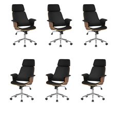 Kit 6 Cadeira de Escritório Home Office Decorativas Casemiro PU c/Regulagem de Altura Base Giratória Preto G56 - Gran Belo