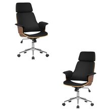 Kit 2 Cadeira de Escritório Home Office Decorativas Casemiro PU c/Regulagem de Altura Base Giratória Preto G56 - Gran Belo