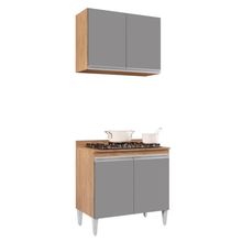 Kit Armário Aéreo e Balcão para Cooktop de Cozinha 02 Portas Diana Castanho e Cinza 80 cm - D&#039Rossi