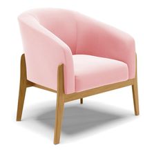 Poltrona Stella Suede Rosa Bebê Base Madeira Castanho - D'Rossi