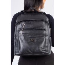 Mochila grande de couro liso grafite Marcela