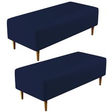 Kit 02 Puffs Decorativo Sala Bali W01 Pés Palito 120x50cm Couro Sintético Azul Marinho - Lyam Decor