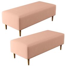 Kit 02 Puffs Decorativos Sala de Estar Bali W01 Pés Palito 120x50 cm Linho Rosê - Lyam Decor