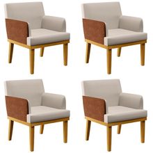 Kit 04 Poltronas Decorativas Para Sala Estar Beatriz W01 Linho Cru Couríssimo Camel - Lyam Decor