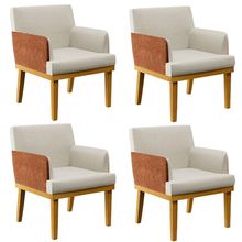 Kit 4 Poltronas Decorativas Sala De Estar Beatriz W01 Linho Champagne Couríssimo Camel - Lyam Decor
