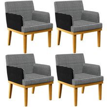 Kit 04 Poltronas Decorativa Base Mel Beatriz W01 Suede Pied Poule Couríssimo Preto - Lyam Decor