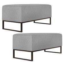 Kit 02 Puffs Decorativo Para Sala de Estar Cléo W01 Base de Ferro 90 cm Linho Cinza - Lyam Decor