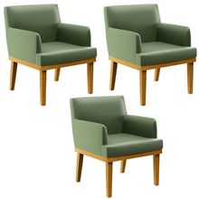 Kit 3 Poltronas Decorativas Para Sala De Estar E Recepção Beatriz W01 Facto Verde Musgo - Lyam Decor