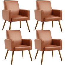 Kit 04 Poltronas Decorativa Para Sala De Estar Maria W01 Pés Palito Couríssimo Camel - Lyam Decor