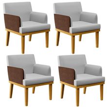 Kit 4 Poltronas Decorativa Para Sala De Estar Beatriz W01 Linho Cinza Couríssimo Marrom - Lyam Decor