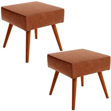 Kit 02 Puffs Banqueta Decorativa Com Pés Palito Lívia W01 Couríssimo Camel - Lyam Decor