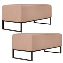 Kit 02 Puffs Decorativo Para Sala de Estar Cléo W01 Base de Ferro 90 cm Linho Rosê - Lyam Decor