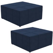 Kit 02 Puffs Decorativo Para Sala de Estar Quadrado Milano 90x90 W01 Suede Azul Marinho - Lyam Decor