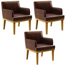 Kit 3 Poltronas Decorativas Para Sala De Estar E Recepção Beatriz W01 Couríssimo Marrom - Lyam Decor