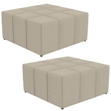 Kit 02 Puffs Decorativos Para Sala de Estar Quadrado Milano 90x90cm W01 Linho Bege - Lyam Decor