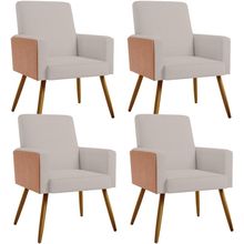 Kit 04 Poltronas Decorativa Maria W01 Pés Palito Linho Bege Couríssimo Camel - Lyam Decor