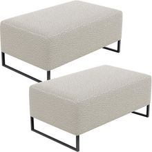 Kit 02 Puffs Decorativo Sala De Estar Cléo 90cm W01 Base Ferro Preto Bouclê Creme - Lyam Decor