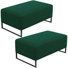 Kit 02 Puffs Decorativo Sala De Estar Cléo 90cm W01 Base Ferro Preto Bouclê Verde - Lyam Decor