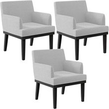 Kit 03 Poltronas Decorativas Sala de Estar Base Preto Beatriz W01 Bouclê Cinza - Lyam Decor