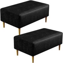 Kit 02 Puffs Decorativo Sala de Estar Cléo W01 Pés Palito 90 cm Couríssimo Preto - Lyam Decor