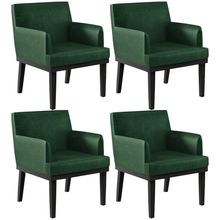 Kit 04 Poltronas Decorativas Sala de Estar Base Preto Beatriz W01 Facto Verde Musgo - Lyam Decor