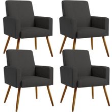 Kit 04 Poltronas Decorativa Maria W01 Pés Palito Linho Chumbo Couríssimo Preto - Lyam Decor