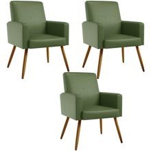 Kit 03 Poltronas Decorativa Para Sala De Estar Maria W01 Pés Palito Facto Verde Musgo - Lyam Decor