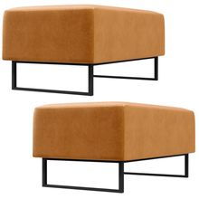 Kit 02 Puffs Decorativo Sala de Estar Cléo W01 Base Ferro 90 cm Couríssimo Whisky - Lyam Decor