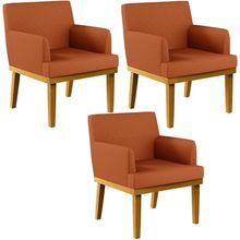 Kit 03 Poltronas Decorativas Sala De Estar Beatriz Base Mel W01 Tecido Terracota - Lyam Decor