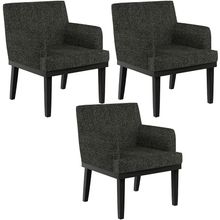 Kit 03 Poltronas Decorativas Sala de Estar Base Preto Beatriz W01 Linho Chumbo - Lyam Decor