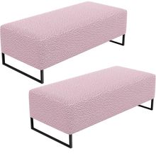 Kit 02 Puffs Decorativo Sala de Estar Bali W01 Base Ferro 120x50 cm Bouclê Rosê - Lyam Decor