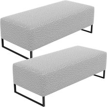 Kit 02 Puffs Decorativo Sala de Estar Bali W01 Base Ferro 120x50 cm Bouclê Cinza - Lyam Decor