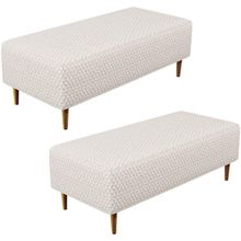 Kit 02 Puffs Decorativo Sala de Estar Bali W01 Pés Palito 120x50 cm Bouclê Cru - Lyam