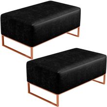 Kit 02 Puffs Decorativo Sala De Estar Cléo 90cm W01 Base Ferro Cobre Couríssimo Preto - Lyam Decor