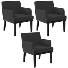 Kit 03 Poltronas Decorativas Sala de Estar Base Preto Beatriz W01 Bouclê Preto - Lyam Decor