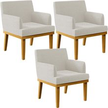 Kit 3 Poltronas Decorativas Sala De Estar Recepção Base Mel Beatriz W01 Bouclê Creme - Lyam Decor