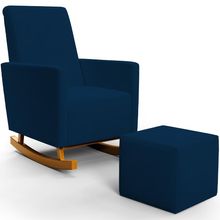 Poltrona de Amamentação com Balanço e Puff Ravena W01 Suede Azul Marinho  - Lyam Decor