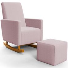 Poltrona de Amamentação com Balanço e Puff Ravena W01 Bouclê Rosê - Lyam Decor