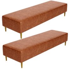 Kit 02 Puffs Decorativo Sala de Estar Bali W01 Pés Palito 190x60cm Couríssimo Camel - Lyam Decor