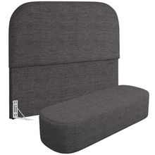 Cabeceira Cama Box Queen 160cm Lanna com Puff Recamier Doha W01 Linho Cinza Escuro - Lyam Decor