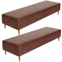 Kit 02 Puffs Decorativo Sala de Estar Bali W01 Pés Palito 190x60cm Couríssimo Marrom - Lyam Decor