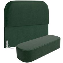 Cabeceira Cama Box Casal 140cm Lanna com Puff Recamier Doha W01 Couríssimo Verde - Lyam Decor