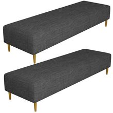 Kit 02 Puffs Decorativo Sala de Estar Bali W01 Pés Palito 190x60cm Linho Cinza Escuro - Lyam Decor