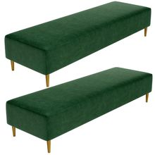 Kit 02 Puffs Decorativo Sala de Estar Bali W01 Pés Palito 190x60cm Couríssimo Verde musgo - Lyam Decor